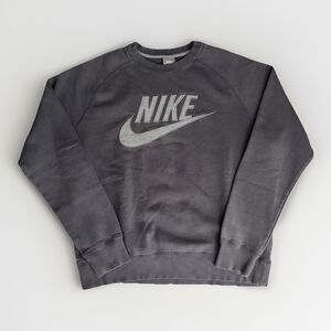 Vintage 90s Y2K Nike Center Swoosh Spellout Gray Crewneck Sweatshirt Mens Large
